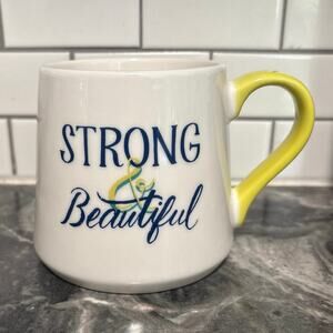 "Strong & Beautiful" Threshold 16oz Porcelain Coffee Mug in White and Yellow